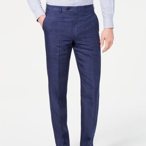 Men's Stretch Blue Plaid Linen Suit Pants 34Wx30L